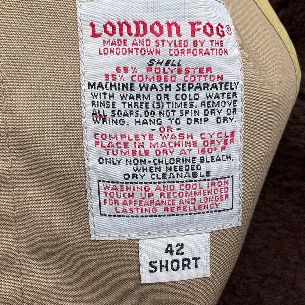 London Fog Trench Maincoats Men 42S Tan Rain Overcoat Career Classic USA VTG - Picture 6 of 15